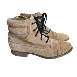 Steve Madden Maecie Moto Ankle Boot Women’s 8M Tan Suede Leather Lace Up Boho